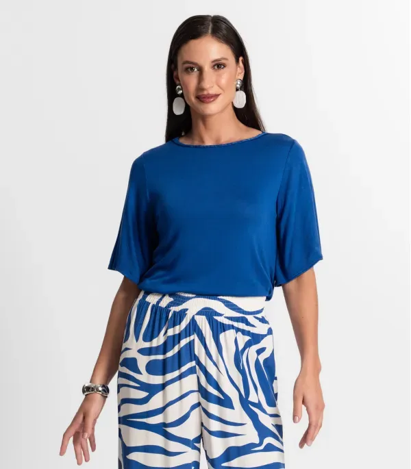 Blusa Feminina Manga Curta Rovitex Azul GG