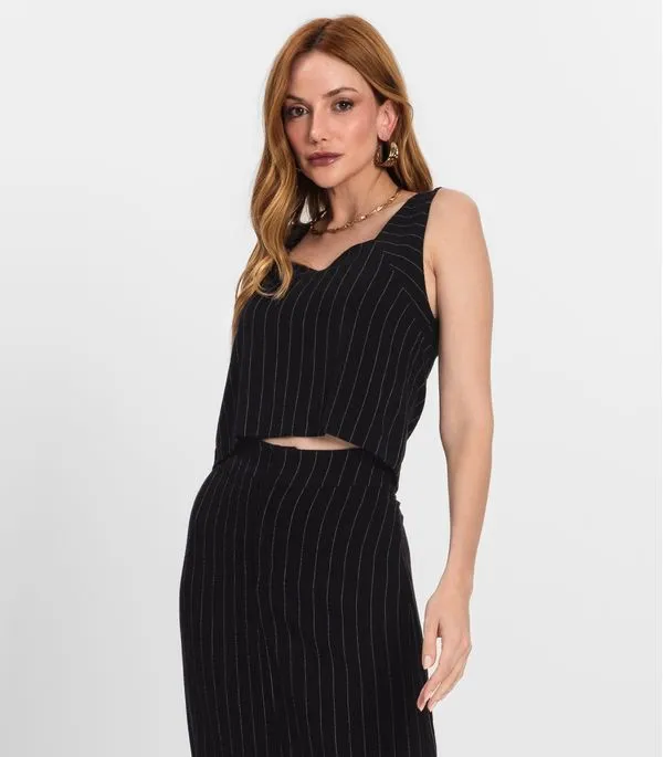 Regata Cropped Feminino Decote Quadrado Endless Preto P
