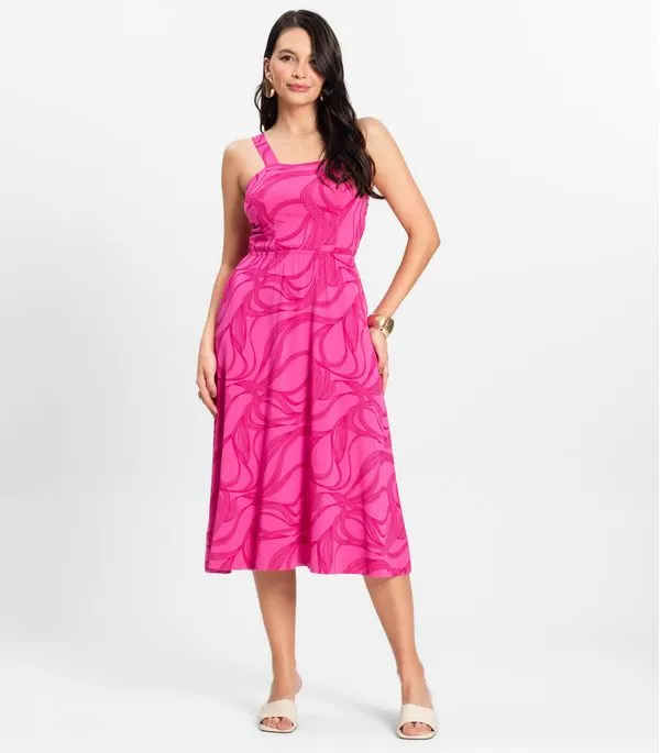Vestido Midi em Viscotorcion Rovitex Rosa M