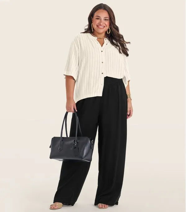 Calça Pantalona Plus Size Secret Glam Preto Plus G1