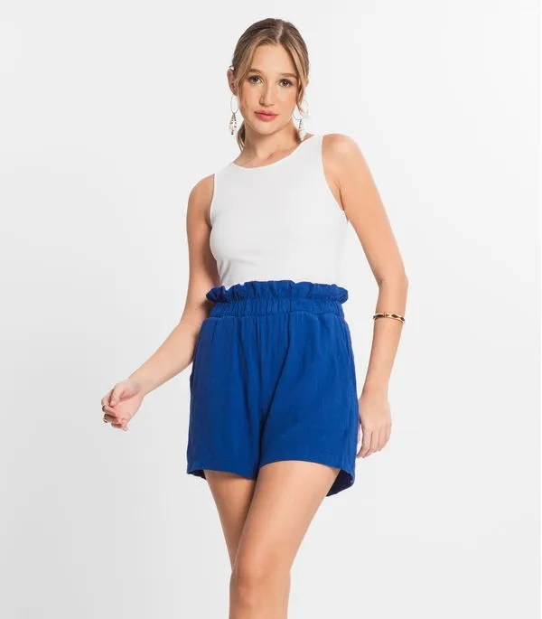 Shorts Feminino Linho Select Azul GG
