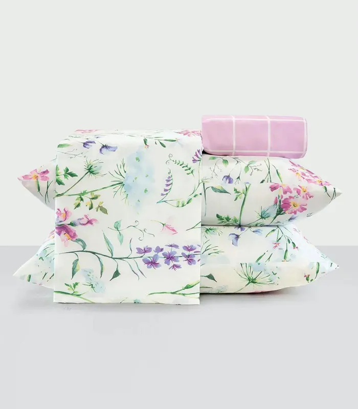Jogo De Cama Queen Floral 200 Fios Lar e Lazer Bege