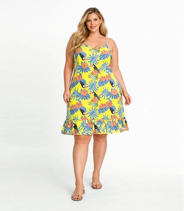 Vestido Curto Feminino Estampado Plus Size Select Amarelo XXG