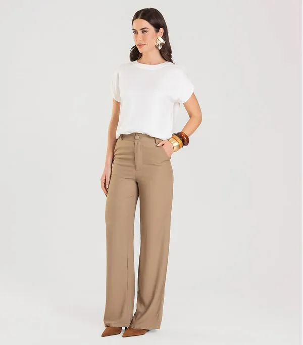 Calça Wide Leg Feminina Dianna Marrom G