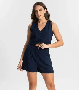 Shorts Feminino Reto Em Alfaiataria Style Box Azul G