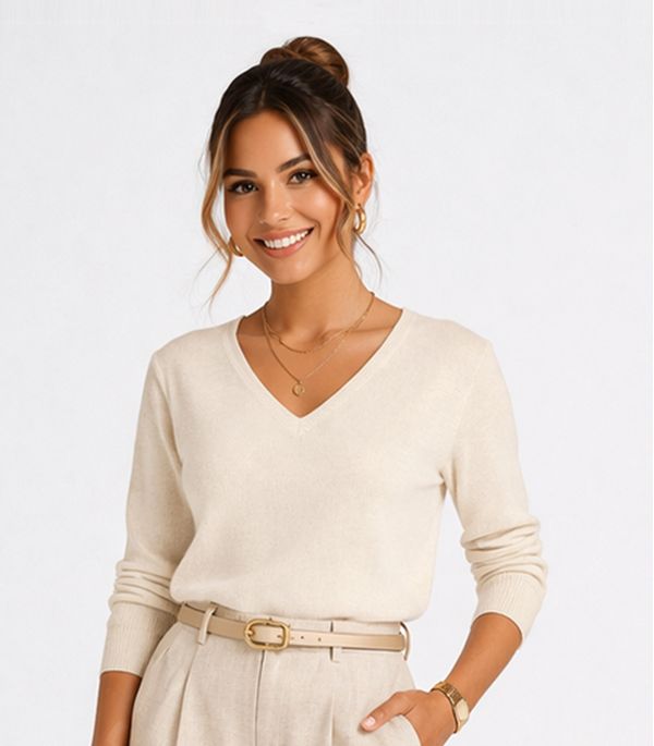 Suéter Feminino Gola V Em Tricot Rovitex Bege M