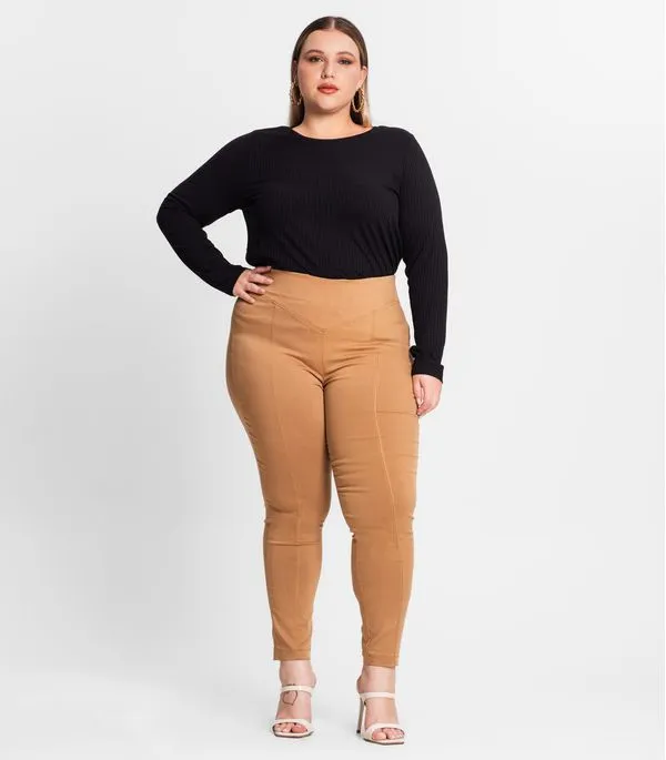Legging Feminina Bengaline Plus Size Secret Glam Marrom Plus G1