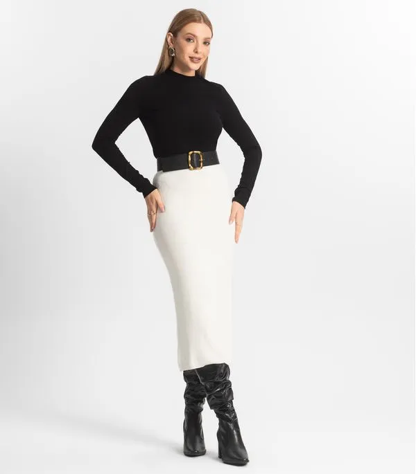 Saia Midi Feminina Tricot Epifani Branco M