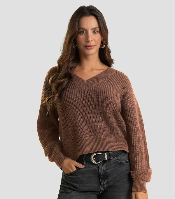 Sueter Feminino Decote Em V Infinita Cor Marrom G