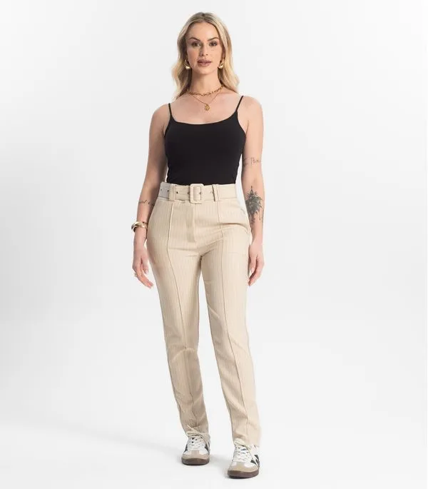 Calça Alfaiataria Tradicional Com Cinto Select Bege GG