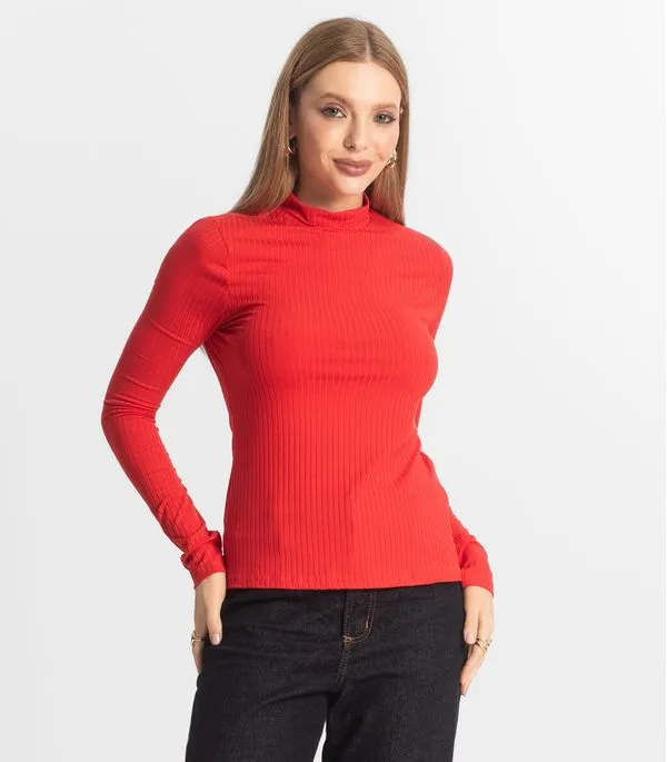 Blusa Manga Longa Feminina Canelada Select Vermelho G