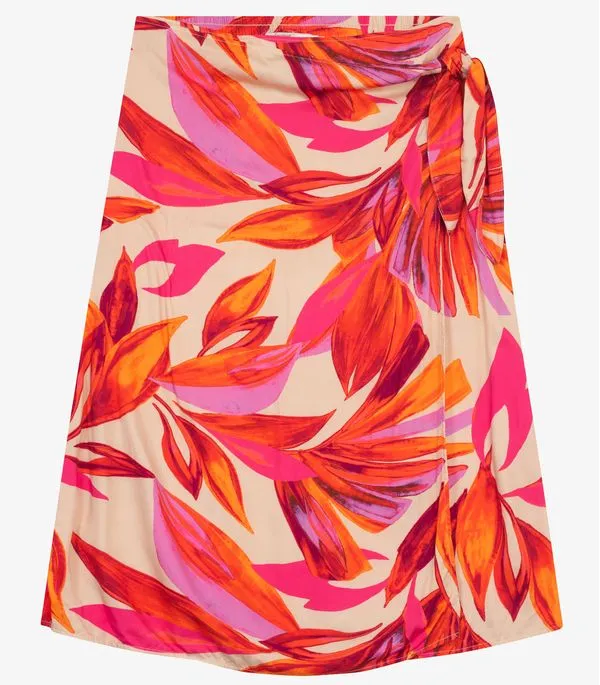Saia Midi Plus Size em Viscose Secret Glam Laranja Plus G4