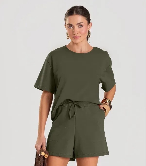 Conjunto Feminino Blusa Com Shorts Dianna Verde PP