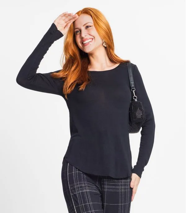 Blusa Feminina Manga Longa Visco Tricot Rovitex Preto GG