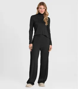 Conjunto Feminino Blusa E Calça Em Ribana Dianna Preto PP