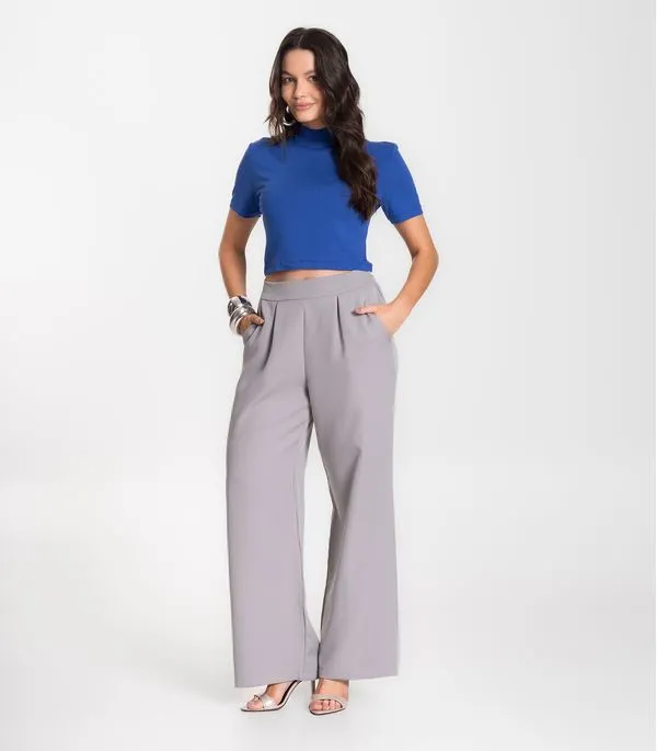 Calça Feminina Alfaiataria Com Bolsos Renaluci Cinza G