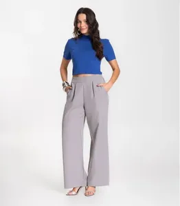 Calça Feminina Alfaiataria Com Bolsos Renaluci Cinza G