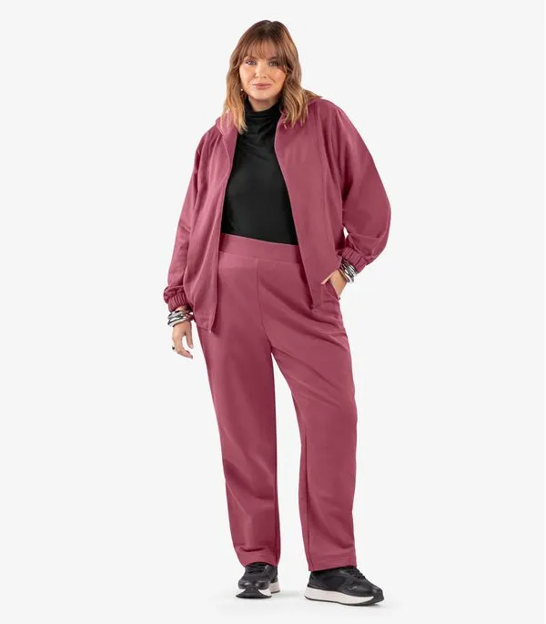 Conjunto Jaqueta com Calça Moletom Secret Glam Vermelho Plus G3