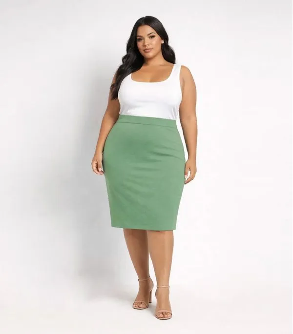 Saia Feminina Plus Size Em Bengaline Renaluci Verde G1