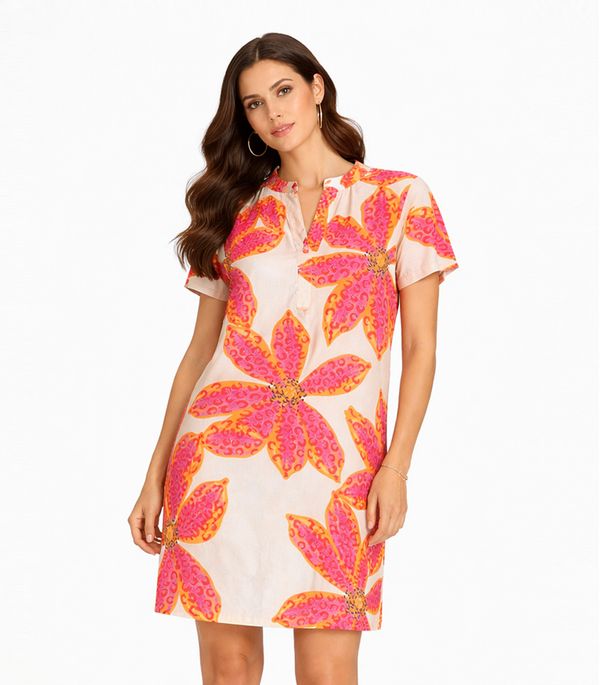 Vestido Curto Estampado Com Peitilho Infinita Cor Rosa GG