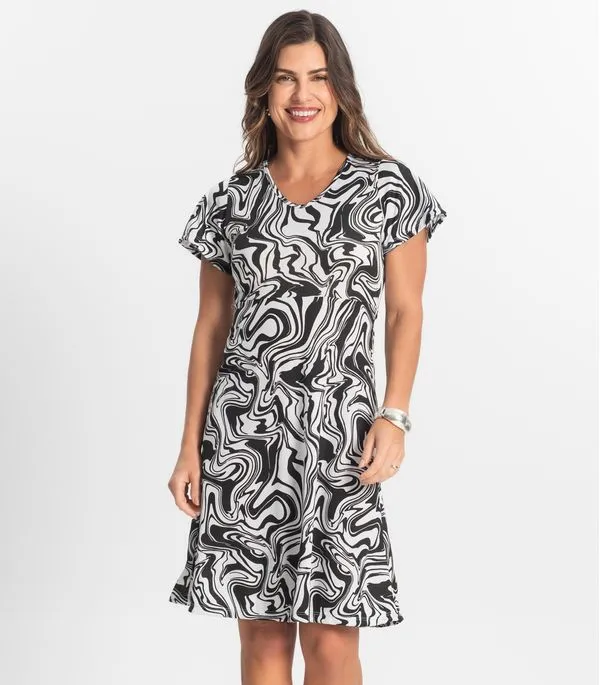 Vestido Curto Feminino Helanca Estampado Select Preto G