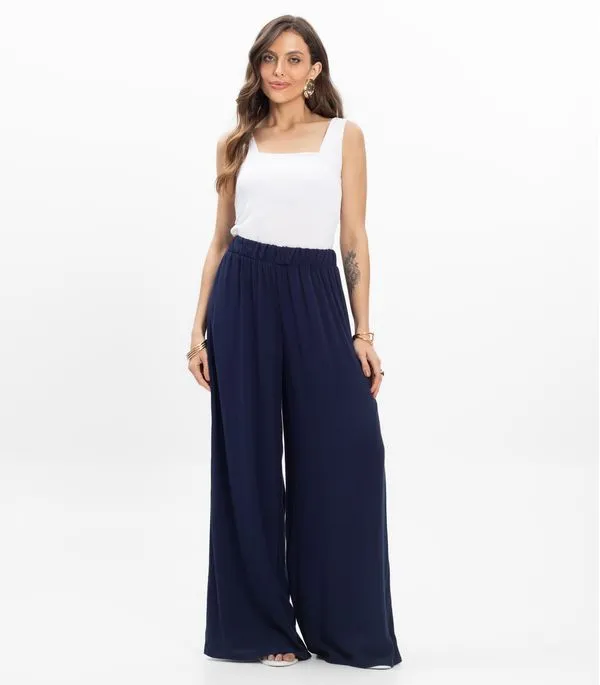 Calça Feminina Pantalona Lisa Select Azul G