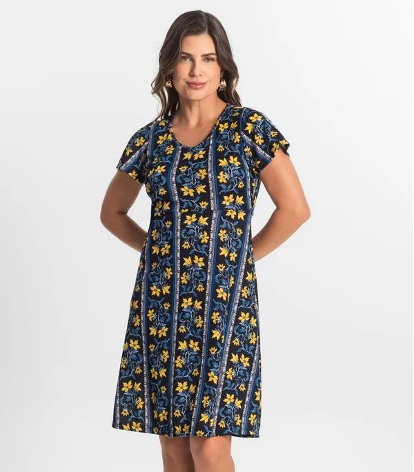 Vestido Curto Feminino Helanca Estampado Select Azul G