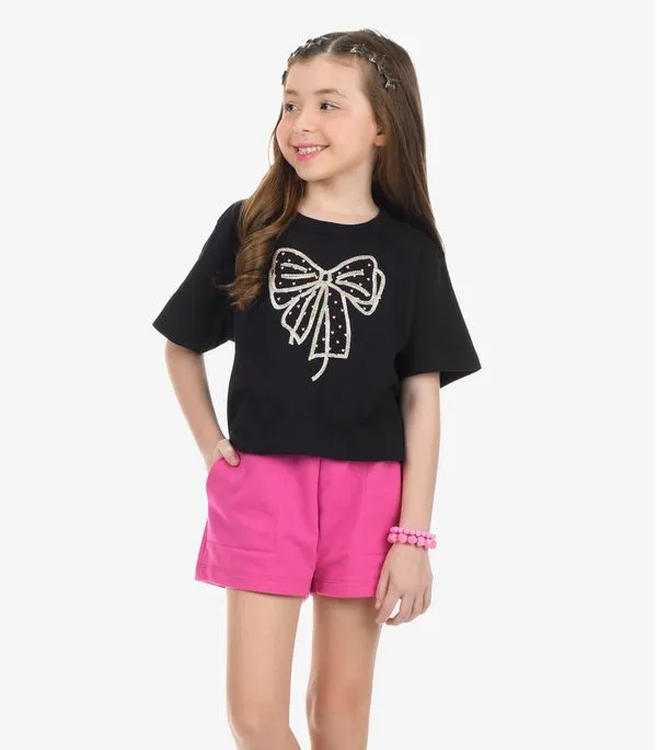 Conjunto Blusa com Shorts Meia Malha Rovi Kids Preto 16