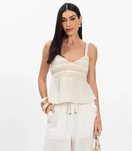 Blusa Feminina De Alça Regulável Decote V Toda Nua Bege M