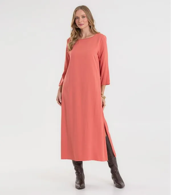 Vestido Feminino Manga Longa Com Fenda Rovitex Laranja GG