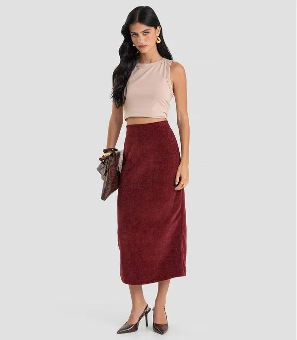 Saia Midi Feminina em Tricot Glow Shine Dianna Vermelho P
