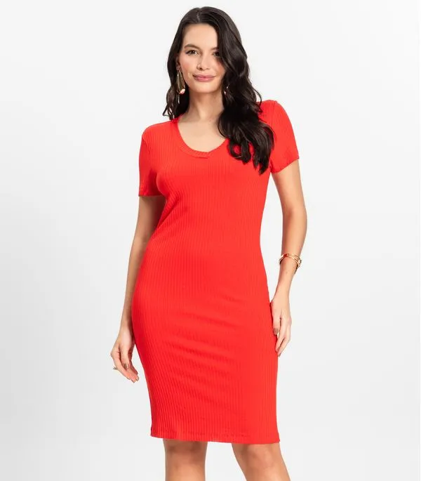 Vestido Feminino Em Ribana Canelada Rovitex Laranja G