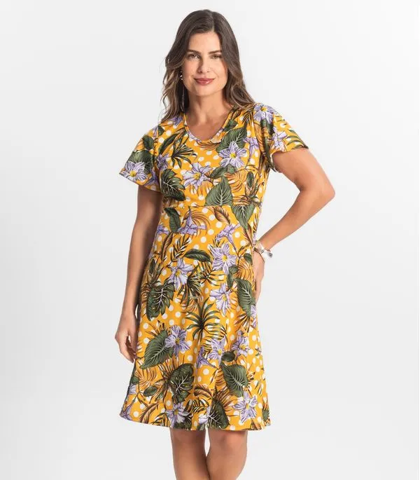 Vestido Curto Feminino Helanca Estampado Select Amarelo M