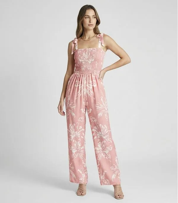 Macacão Longo Feminino De Lastex Estampado Select Laranja P