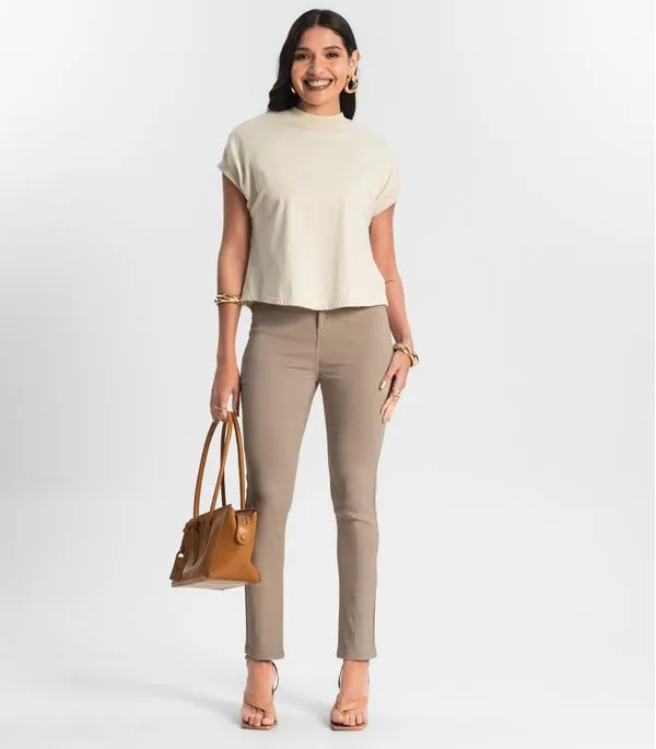 Calça Feminina Em Sarja Rovitex Marrom P