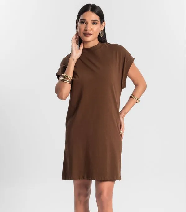 Vestido Feminino Curto Meia Malha Marrom P