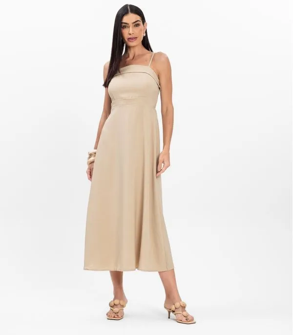 Vestido Midi Feminino De Alcinha Atrativa Modas Bege M