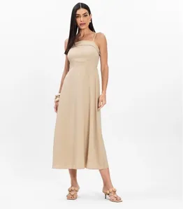 Vestido Midi Feminino De Alcinha Atrativa Modas Bege G