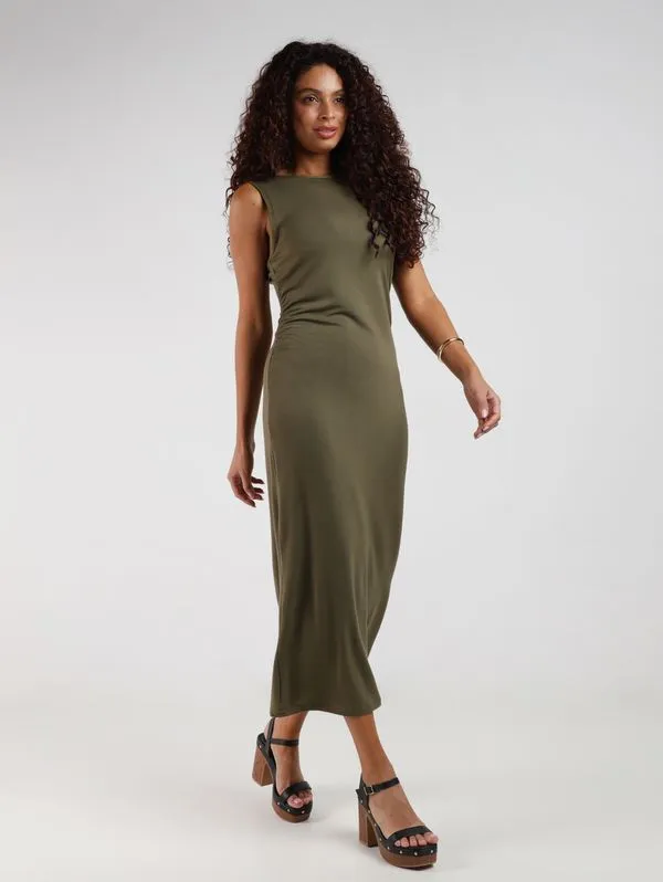 Vestido Midi Com Franzido Feminino VERDE M