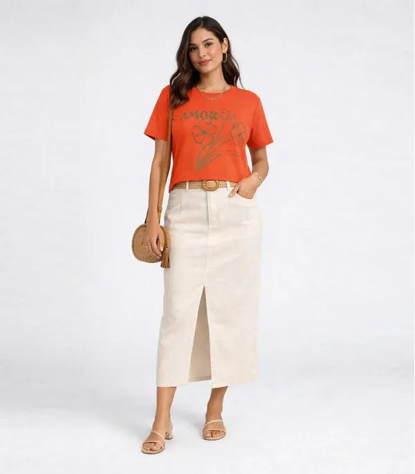 Blusa Feminina Manga Curta Estampada Select Laranja M