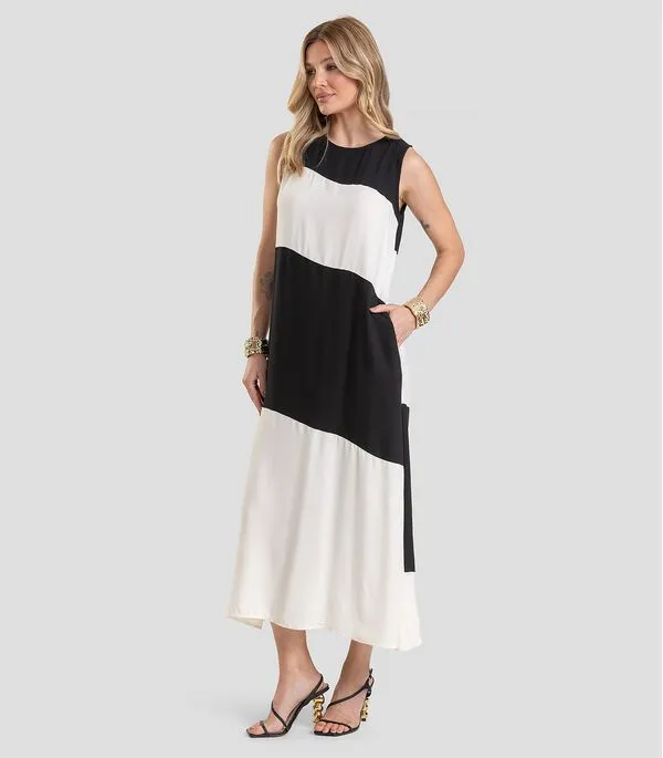 Vestido Super Midi Bicolor Dianna Preto GG