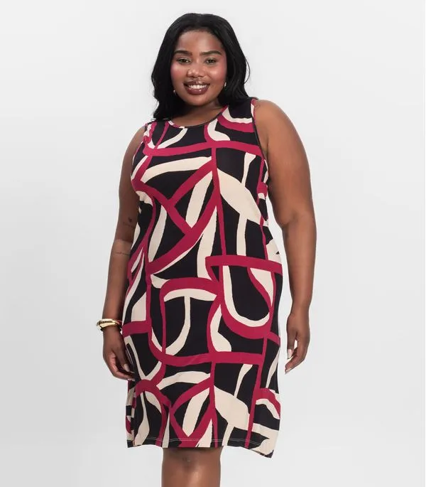 Vestido Plus Size Estampado Infinita Cor Vermelho G4
