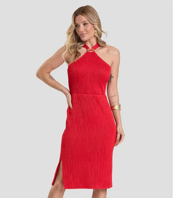 Vestido Curto Feminino Texturizado Fluído Dianna Vermelho P
