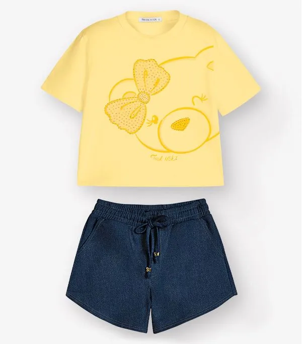 Conjunto Camiseta com Shorts Menina Trick Nick Amarelo 3