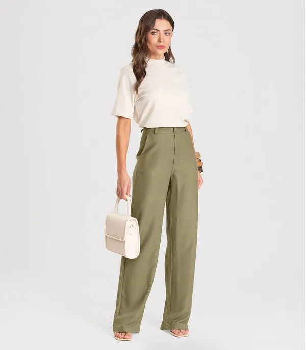 Calça Wide Leg Feminina Dianna Verde G
