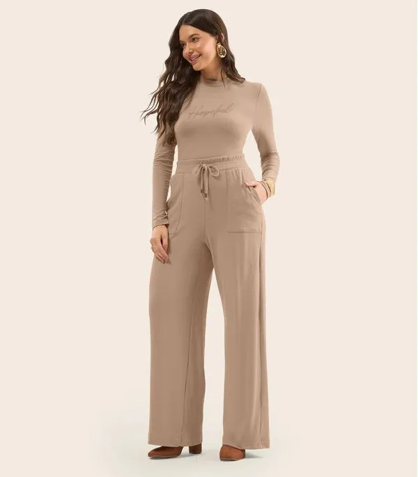 Calça Reta Feminina Em Malhão Fruit Rovitex Marrom M