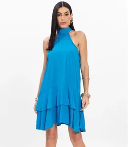 Vestido Curto Feminino Em Viscose Style Box Azul GG