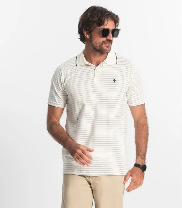 Polo Masculina Cotton Listrado Diametro Bege G