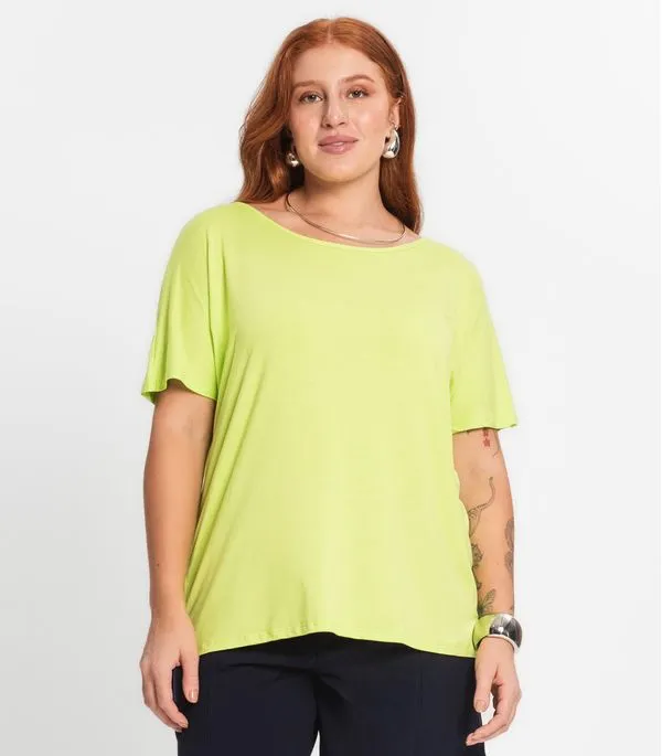Blusa Manga Curta Feminina Plus Size Secret Glam Verde Plus G3