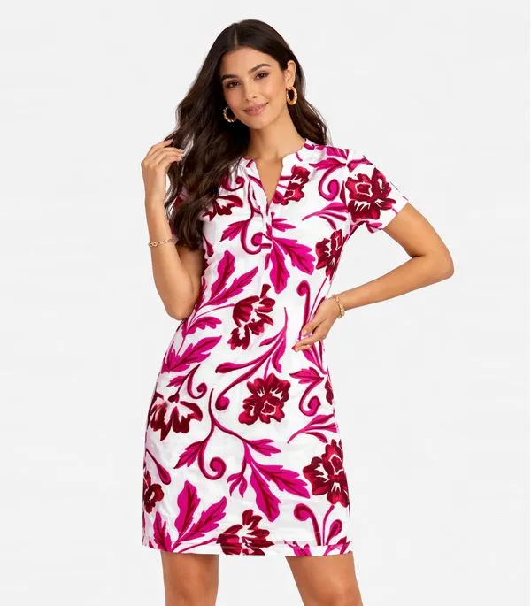 Vestido Curto Estampado Com Peitilho Infinita Cor Bege GG